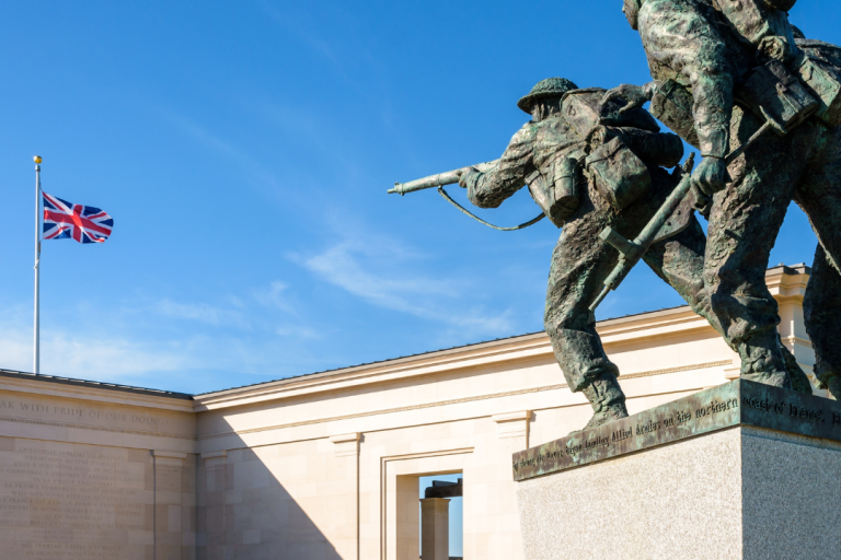 Statue of soldiers landing on D-Day.