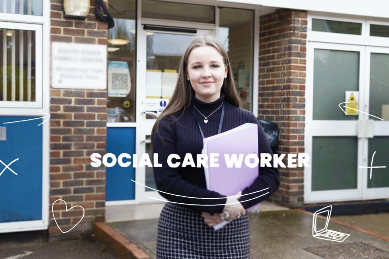 A young social care worker holding files