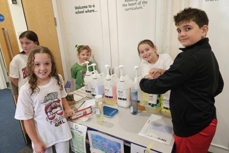 Children at ECO Refill Shop at de Vere Primary School, Halstead